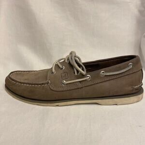 SPERRY Mens 10.5 Top Sider Leeward 2 Eye Soft Gray Nubuck Leather Boat Shoes